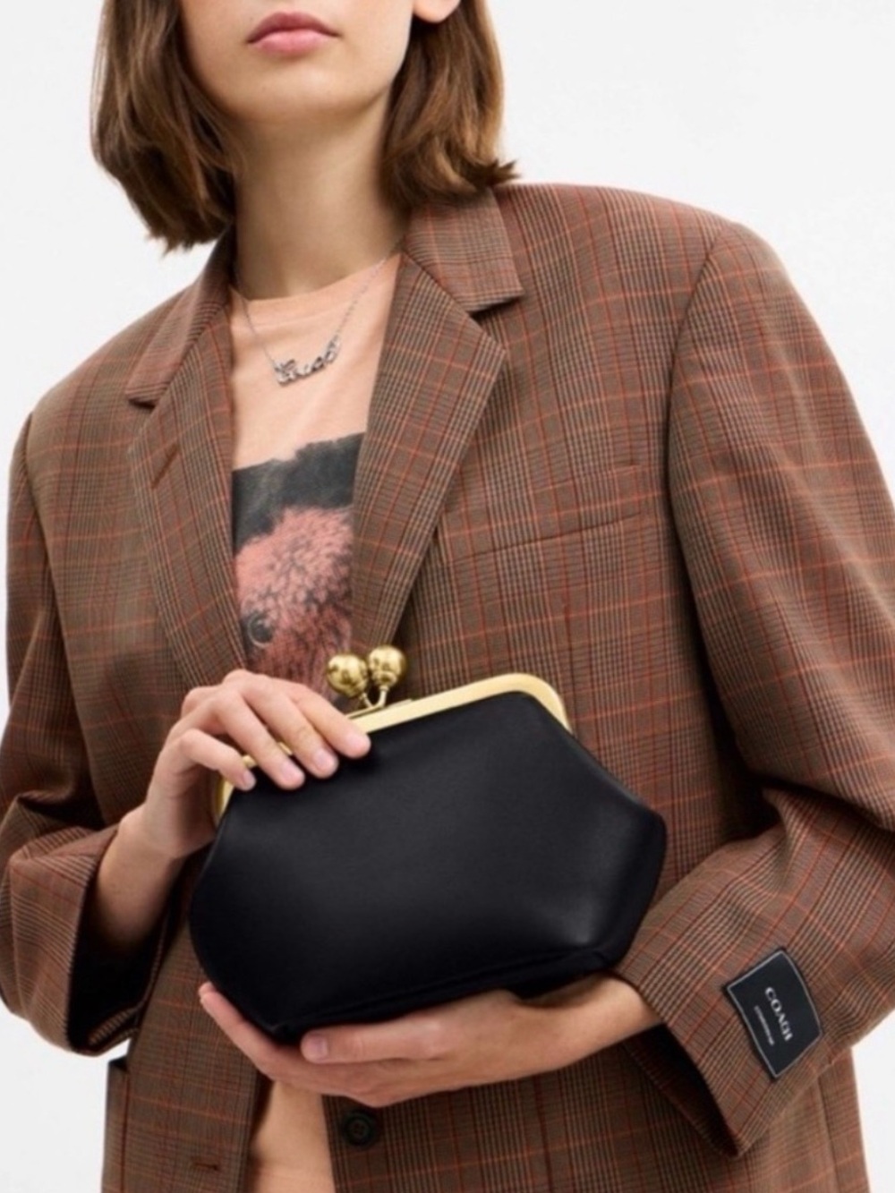 🖤🤎Coach Pre Owned Black Leather Kiss-Lock 16 Frame Shoulder Bag Gold Hardware - Picture 2 of 11